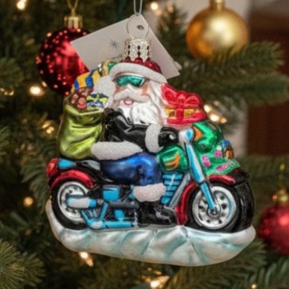Christopher Radko Harley Davidson Petite Free Wheelin Santa Ornament